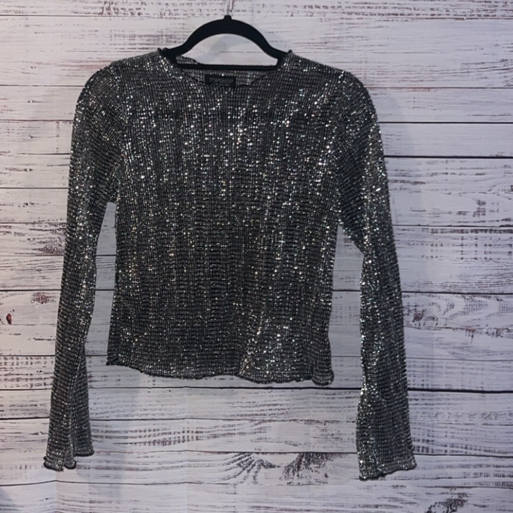 Topshop Sheer Metallic Silver Top